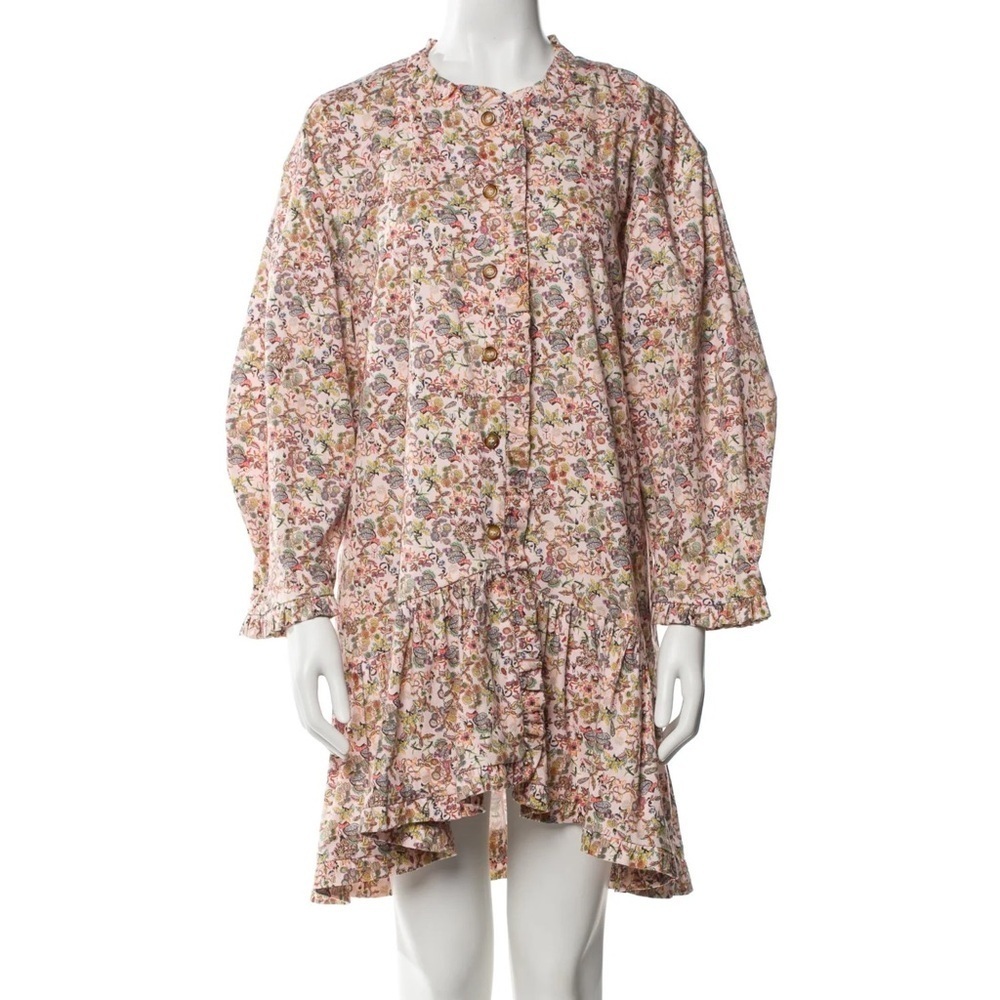 Kika Vargas peplum babydoll dress ruffle button front pocket mini pink floral XS